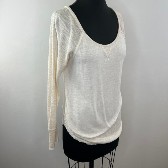 Free People We The Free Cream Friday Feeling Layered Thermal Long Sleeve Tee S - Picture 2 of 6